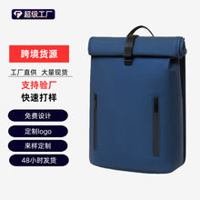跨境外贸百搭双肩包侧开电脑包 防水pu包男 卷边潮流时尚轻便背包