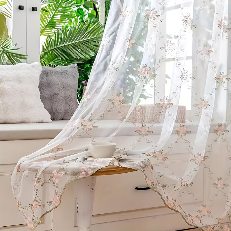 Amazon cross-border embroidered floral finished curtains, American pastoral vintage sheer curtains, TEMUSHEIN in-stock and ready to ship Amazon cross-border embroidered floral finished curtains, American pastoral vintage sheer curtains, TEMUSHEIN in-stock and ready to ship