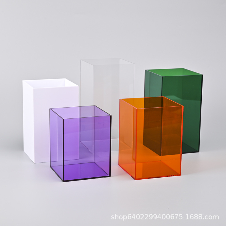 透明彩色化妆品收纳盒亚克力花瓶桌面收纳展示盒亚克力笔筒盒子