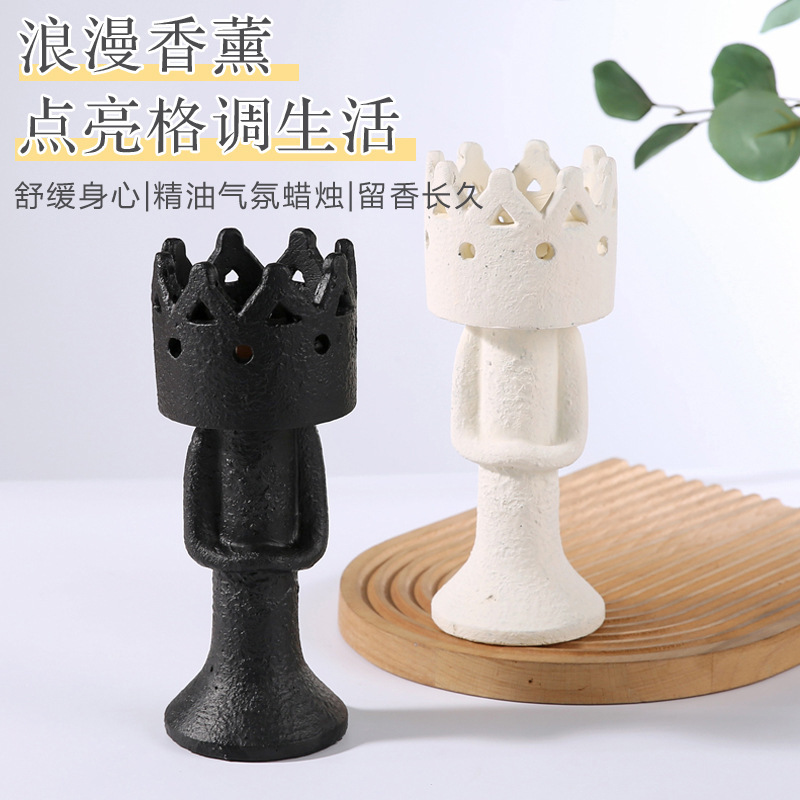 跨境爆款皇冠仆人水泥无火香薰蜡烛台容器空杯创意摆件小红书种草|undefined
