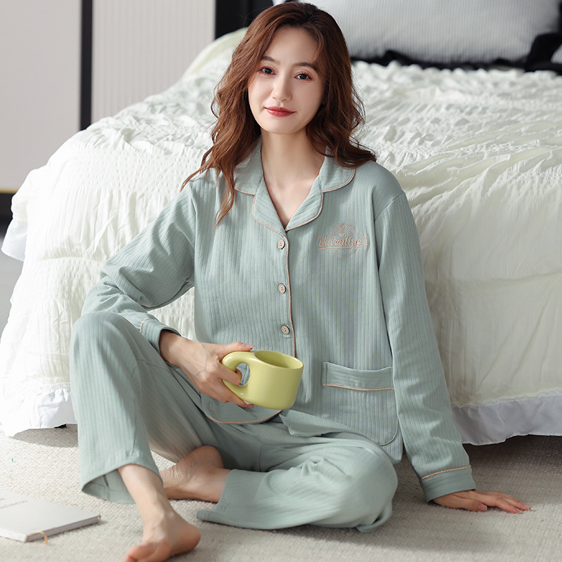 Pijamas de mujer, algodón puro, primavera y otoño, manga larga, cárdigan fino, talla grande, conjunto de ropa de estar holgada, se puede usar en el exterior, versátil.