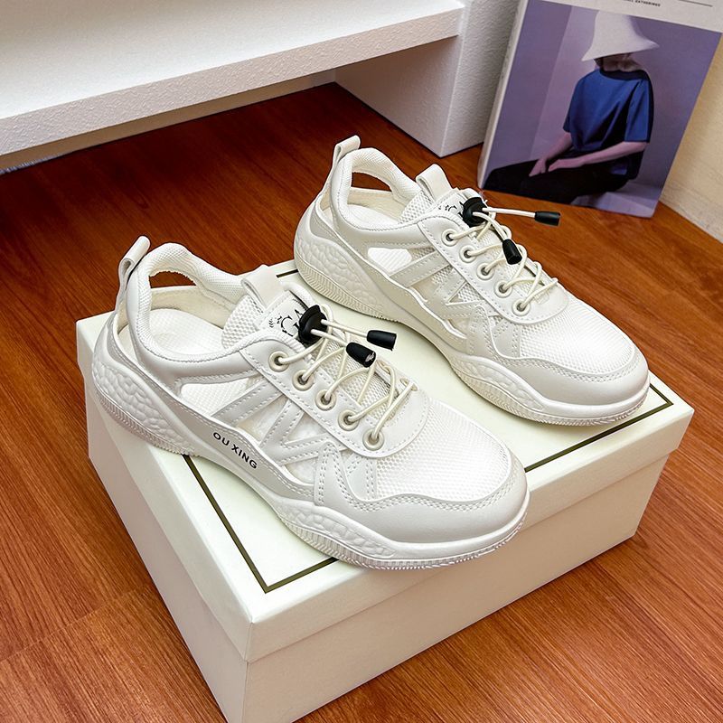 Red transpirable zapatos blancos sandalias para mujeres verano 2024 casual versátil ultra ligero zapatillas de suela suave