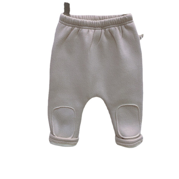 Pantalones básicos con foro polar casual versátiles para bebés niños/niñas estilo coreano de internet para invierno, parche para bebés, gruesos, pantalones largos para usar como exterior image 6