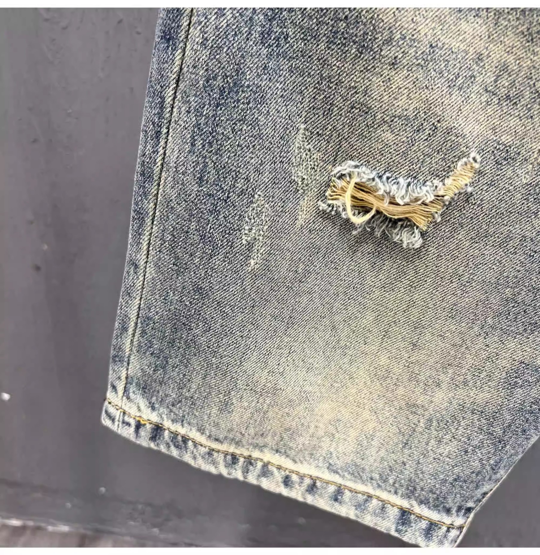 Men's Lightweight Distressed Denim Shorts Trendy High End Printed Patchwork Mid-Length Stretch Five-Point Pants Summer_mkmklike.com