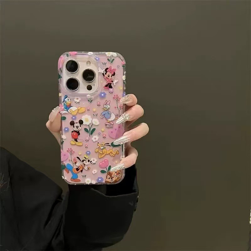 Lindo Mickey floral de dibujos animados para iPhone15 Apple 16ProMax cuero diagonal 14 funda para teléfono 13 hembra 16