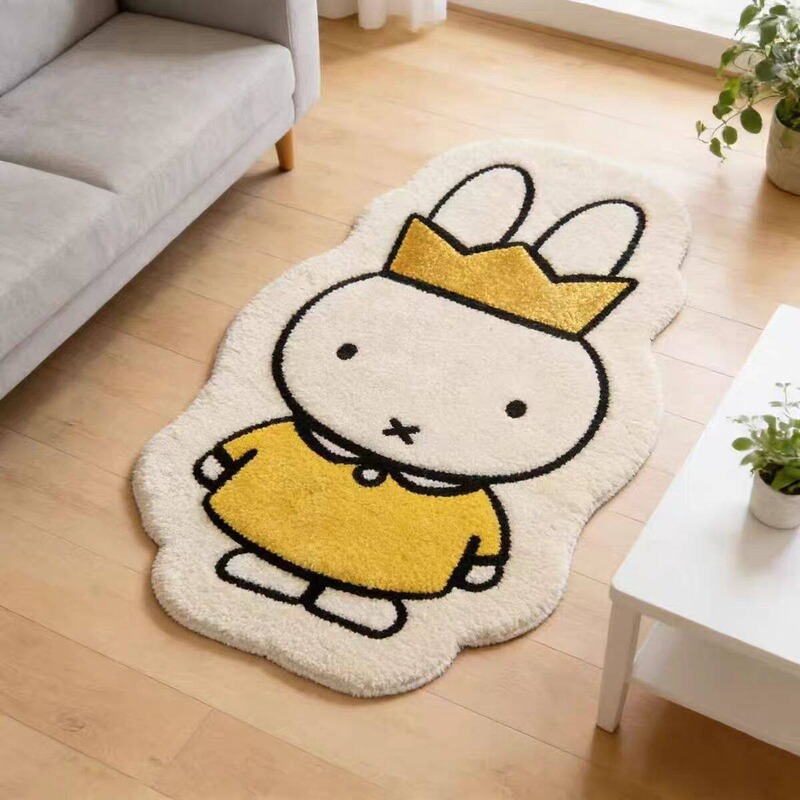 Cartoon Miffy Rabbit Shaped Faux Cashmere Bedroom Bedside Rug Cute Water Absorbent Non-Slip Easy to Clean Bathroom Floor Mat