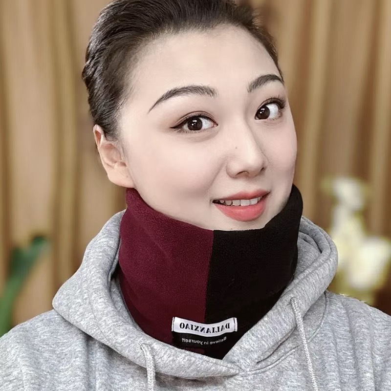 秋季保暖拼色围脖护颈脖套男女骑车防寒冬天面罩加绒双层加厚围巾|undefined