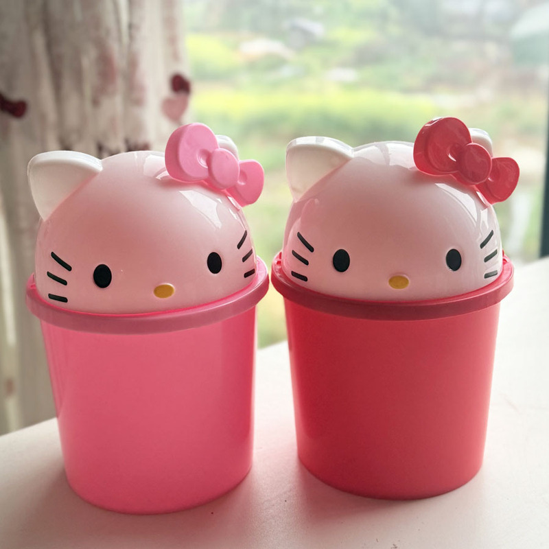 Desktop Small Trash Can Cute Hellokitty Storage Bucket Large Kt Cat Bedroom Bathroom Trash Can