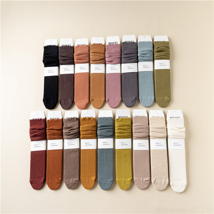 澳洲羊绒堆堆袜秋冬日韩系女纯色花边加厚保暖ins网红羊毛中筒袜