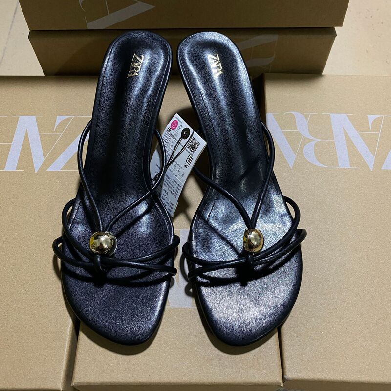 ZA family 2025 summer new thin with high heel women's shoes foreign trade sweet fashion love rhinestone buckle thin heel sandals