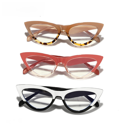 2024 New Arrival European and American Retro Cat Eye Color-Contrast Anti-Blue Light Glasses Women's Trendy Fashion All-Match Myopia Spectacles