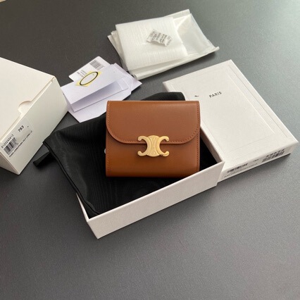 Triomphe Glossy Cow Leather Wallet 2024 Small Race 5 Card Slots Bronze Full Leather Classy Big Brand Style