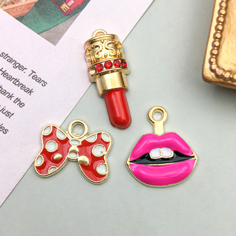 DIY Jewelry Accessories Classification 16 Models Per Model 1, 16/Bag Alloy Lipstick Lips Bow Knot Pendant