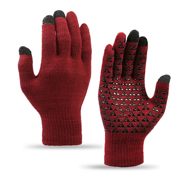 Guantes de lana de conducción antideslizantes de punto para hombre pantalla táctil de invierno teléfono móvil a prueba de frío guantes calientes de cinco dedos para mujer transfronterizos