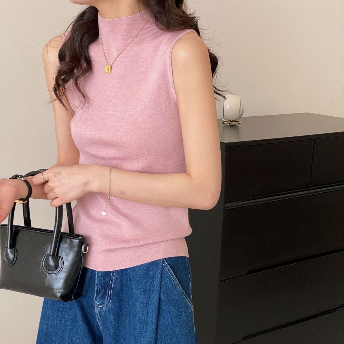 羊毛半高领背心女内搭修身辣妹无袖针织打底衫上衣秋季新款31630