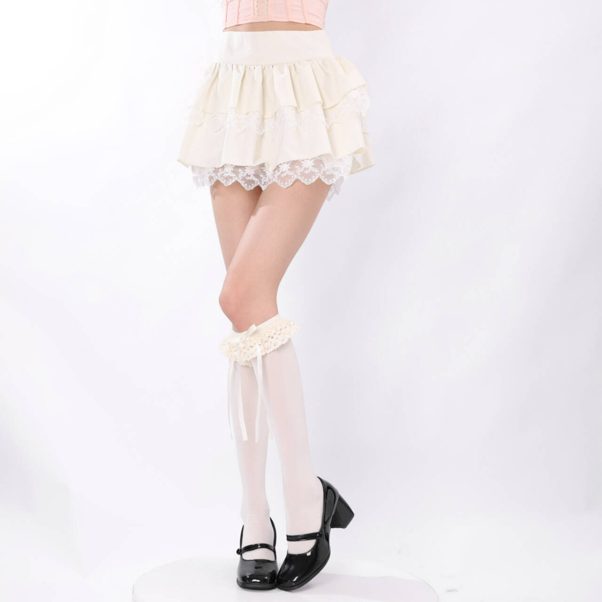 Calcetines de encaje por encima de la rodilla Calcetines de algodón Lolita pura leche blanca Medias de mujer estilo Ballet cinta costura