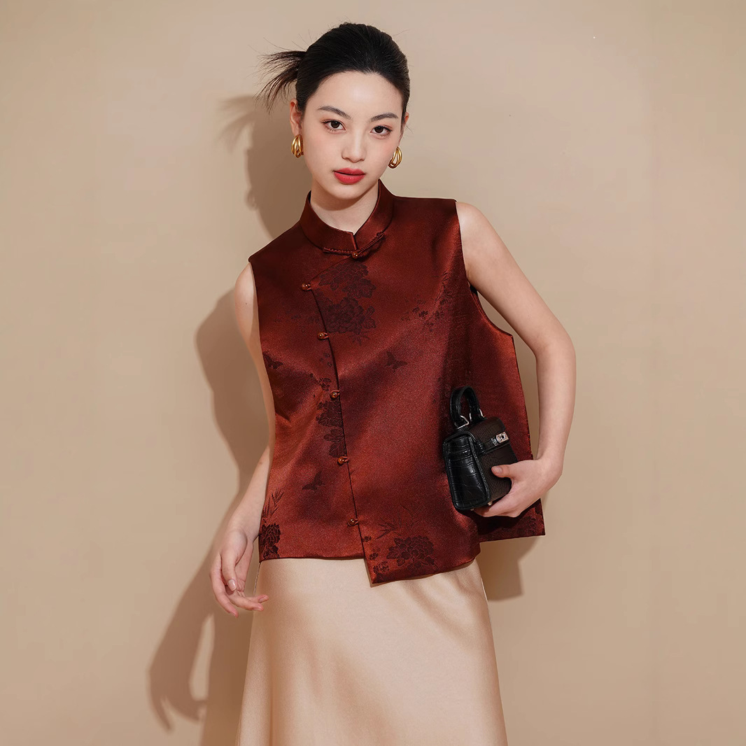 Spring and Summer New New Chinese Mother Clothes Women's National Style Cheongsam Vest Women's Fashion Age-reducing Cardigan Vertical Collar Jacket