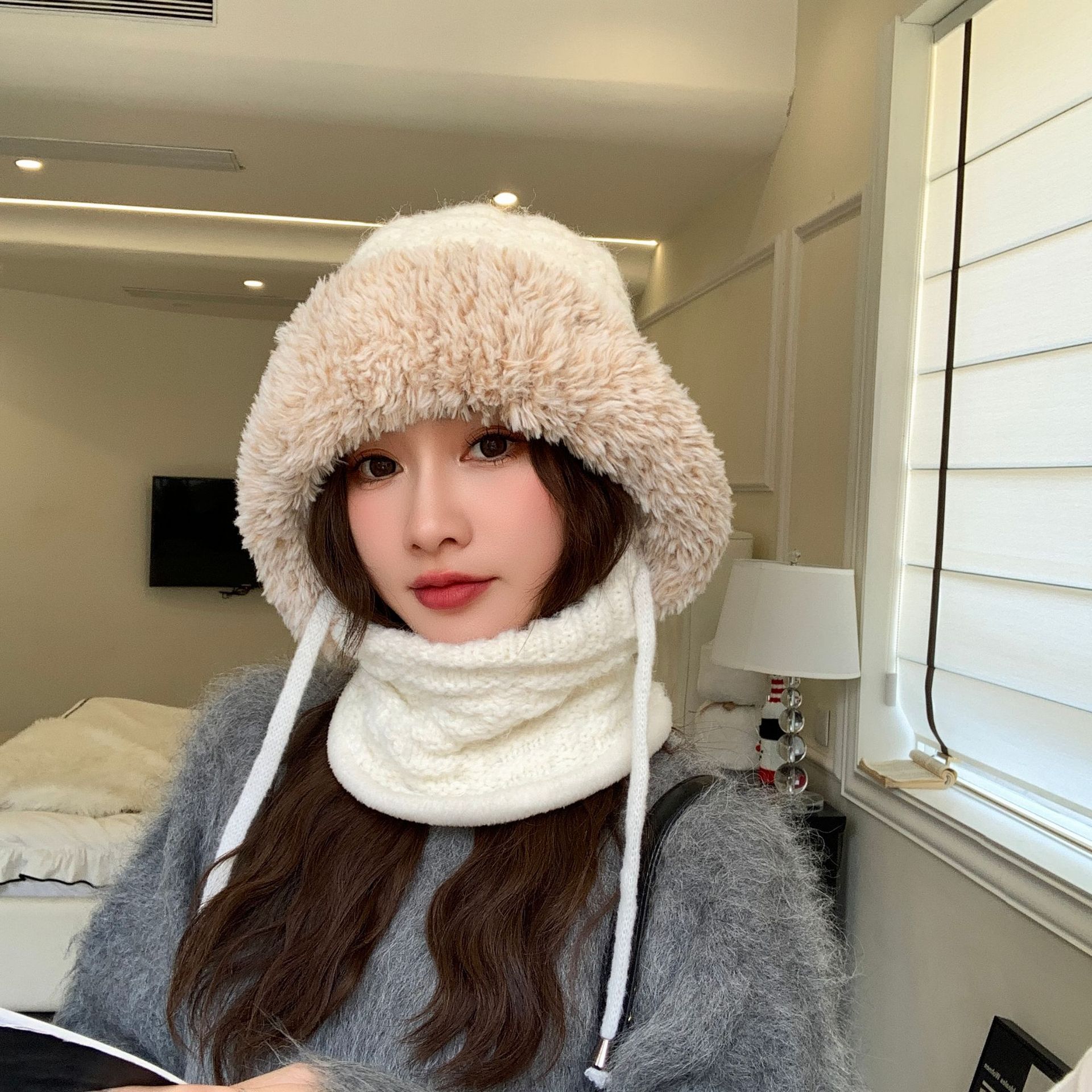 2024 Herbst- und Wintermütze Schal integrierte Thermomütze großer Kopfumfang vielseitig einsetzbar Radfahren Kälteschutz Ohrenschutz Strickpullover Mütze_voghion.com