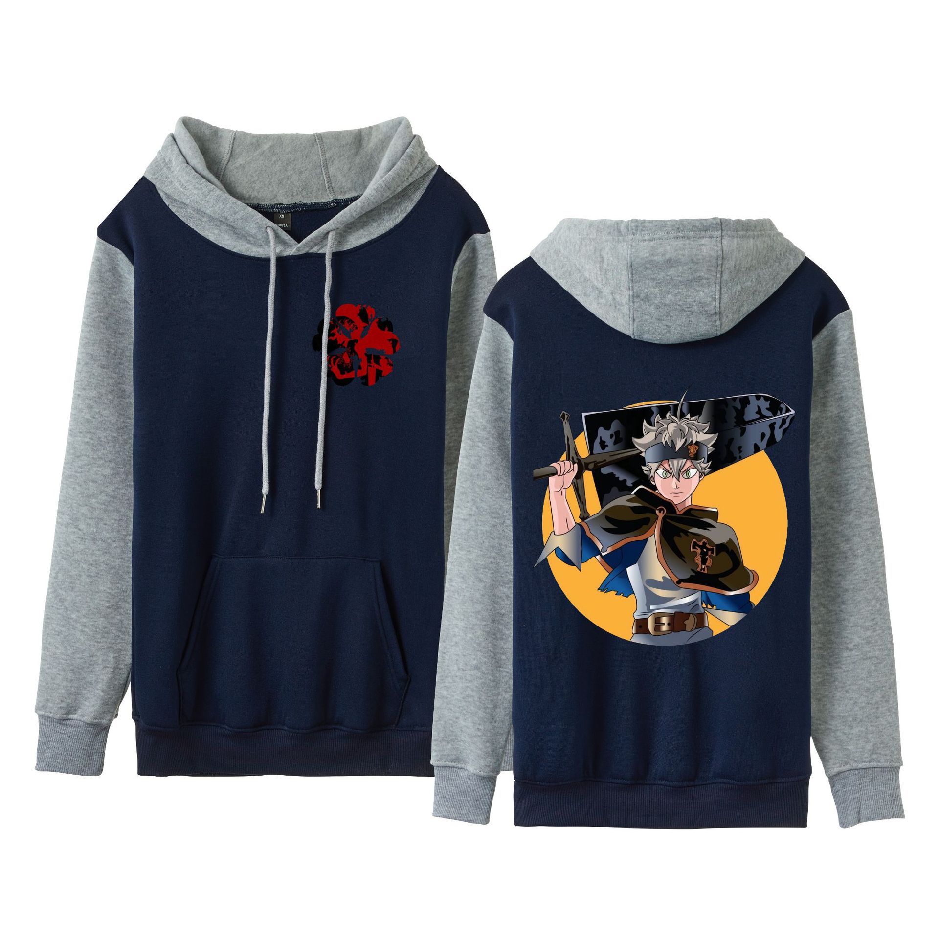 Trébol de cuatro hojas negro Black Clover suéter de pareja de talla grande para hombres y mujeres sudadera con capucha de contraste con capucha