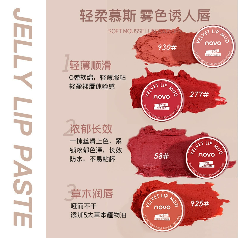 Велюровый бальзам для губ Velvet Lip Mud (NOVO) матовый, полупрозрачный финиш, стойкость к стиранию