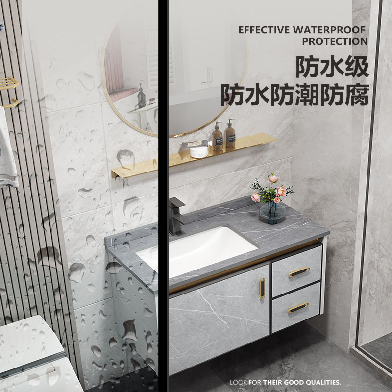 Mueble de baño de aluminio espacio moderno baño minimalista lavabo integrado lavabo de cerámica combinación de gabinete