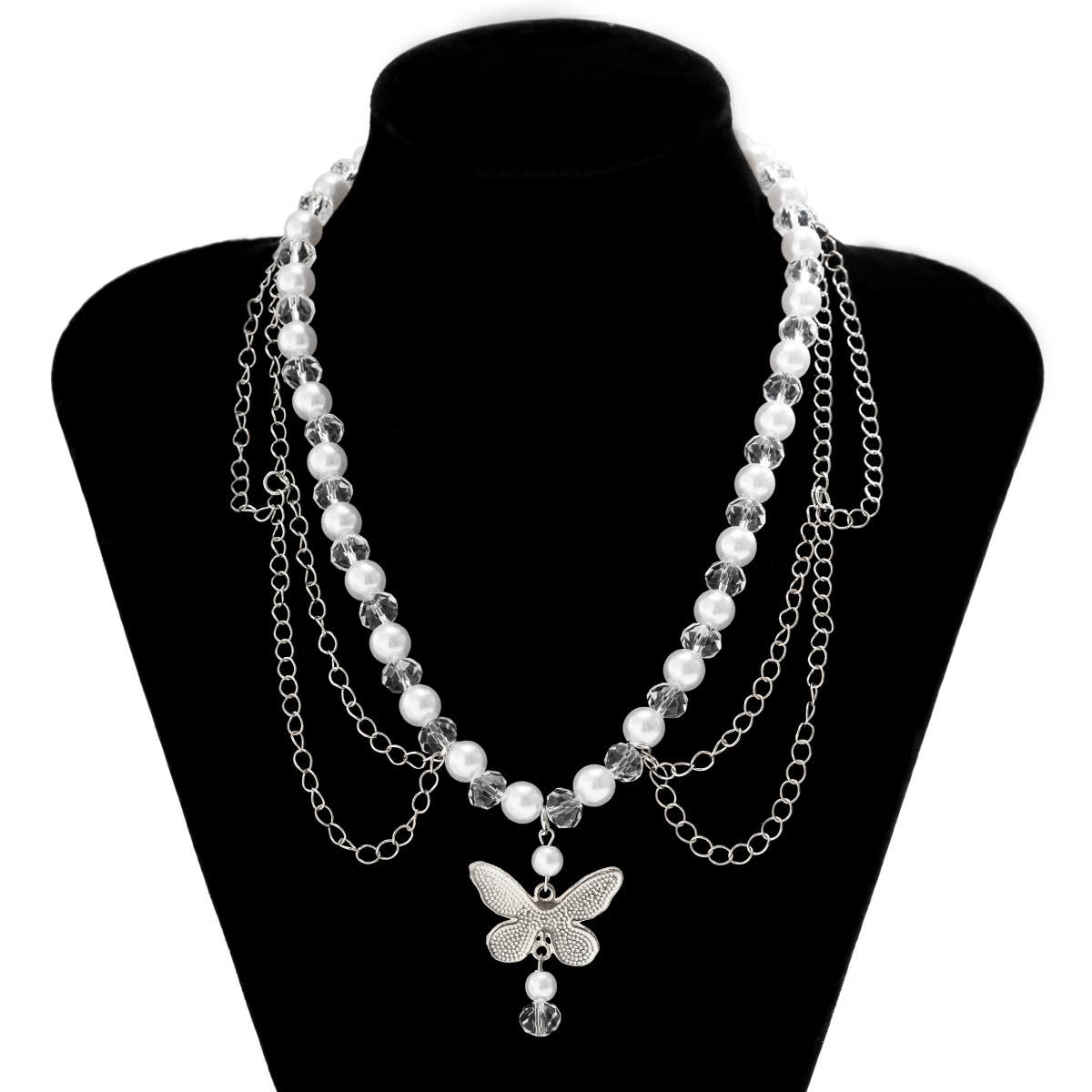 Jewelry Spicy Girl Beaded Crowd Y2K Love Artificial Pearl Cross Choker Necklace_voghion.com