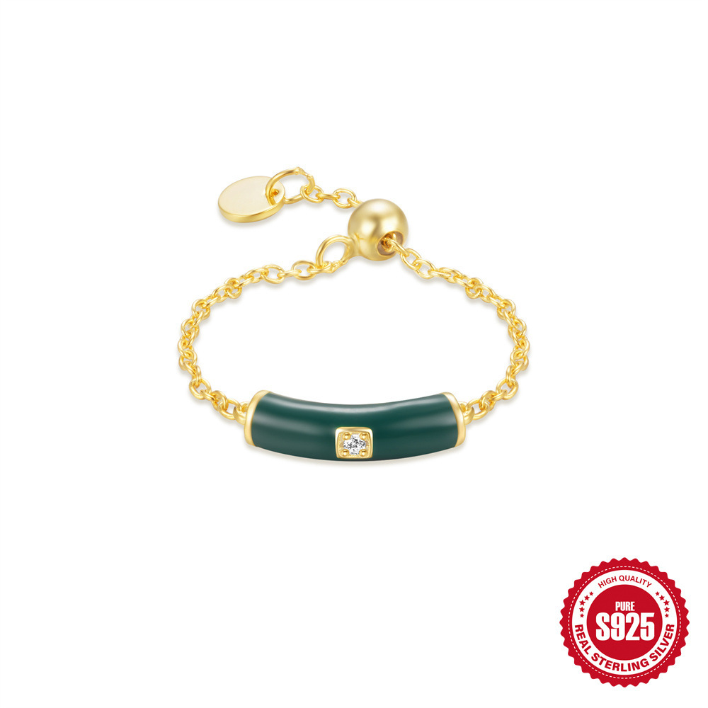 Verano nuevo estilo s925 plata esterlina pequeña barra de oro transfronteriza gota anillo de cadena de aceite personalidad femenina diseño avanzado ajustable