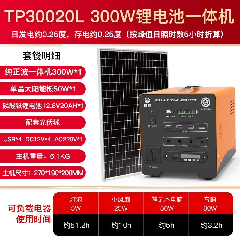 300W逆变-50W组件-20AH锂电