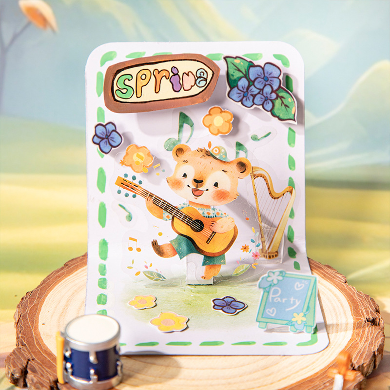 Hermoso día serie de conciertos de animales paisajismo PET pegatinas 6 lindo material de decoración de bricolaje base