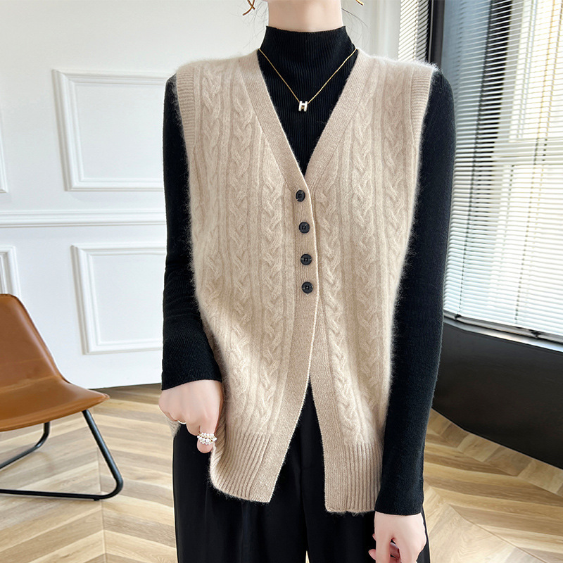 カシミヤのコートのベストの女性の秋冬の新型の純ウールのニットのベストのカーディガンはゆったりとしています。|undefined