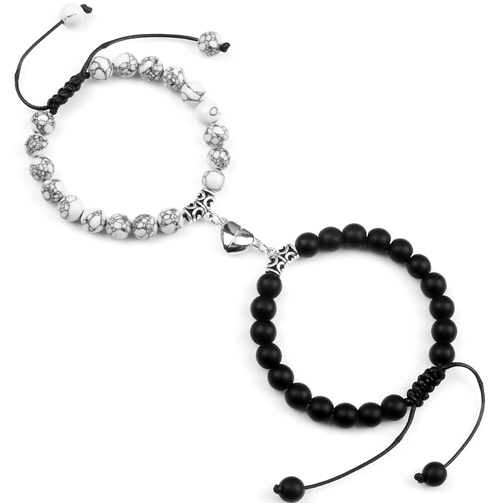 Heart shaped magnetic buckle braided handmade bracelet Long distance relationship couple gift creative jewelry Adjustable girlfriend bracelet in stock_voghion.com