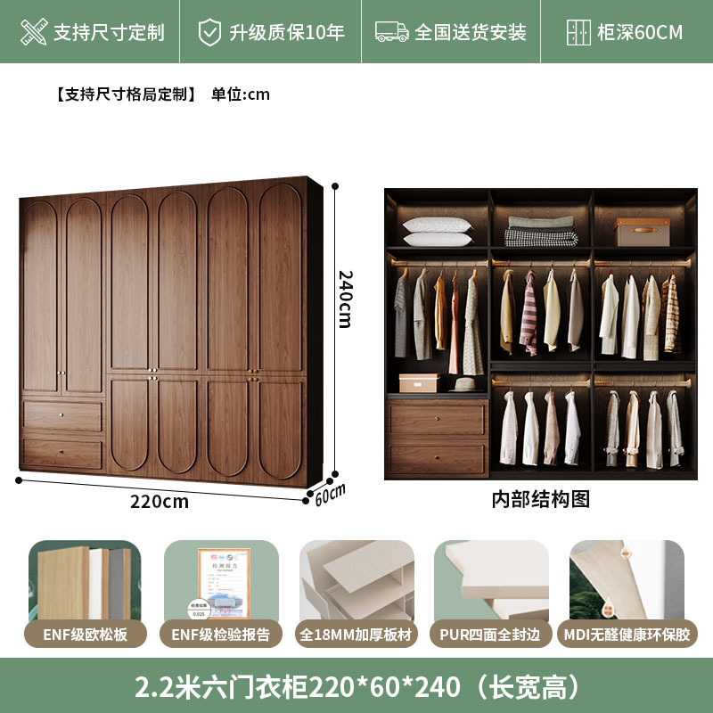 中古风实木衣柜骨骼线卧室家用收纳衣橱复古法美式胡桃色高档柜子|undefined