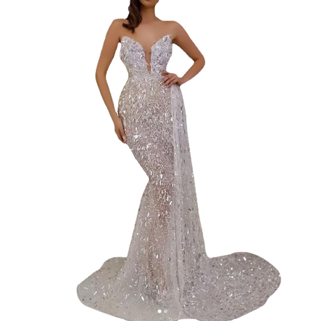 Vestido de Tirantes con Estampado Plateado y Escote en V, Estilo Sexy, para Mujer, Exportación Europea y Americana 2025, para eBay y Amazon