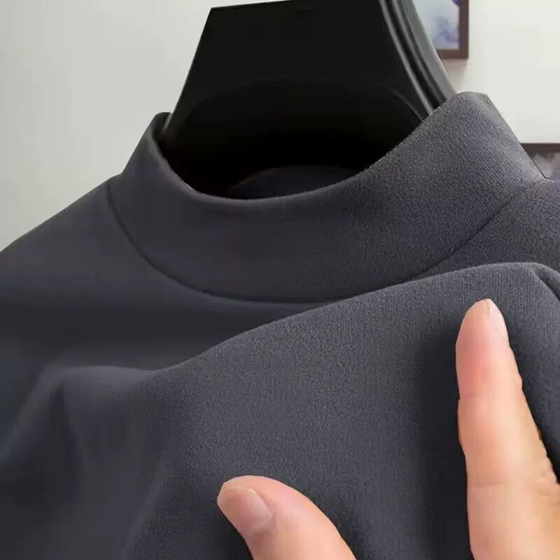 半高领磨毛打底衫男士德绒内搭长袖t恤中领套头卫衣秋冬季双面绒