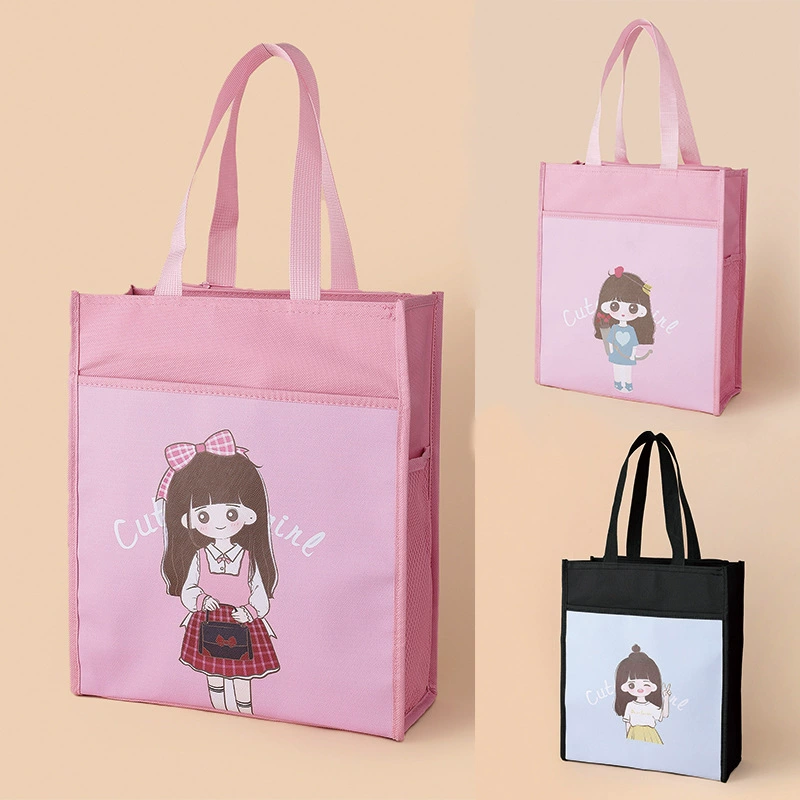 Handheld cartoon cute study bag, foldable linen bag, oxford cloth, increased thickness
