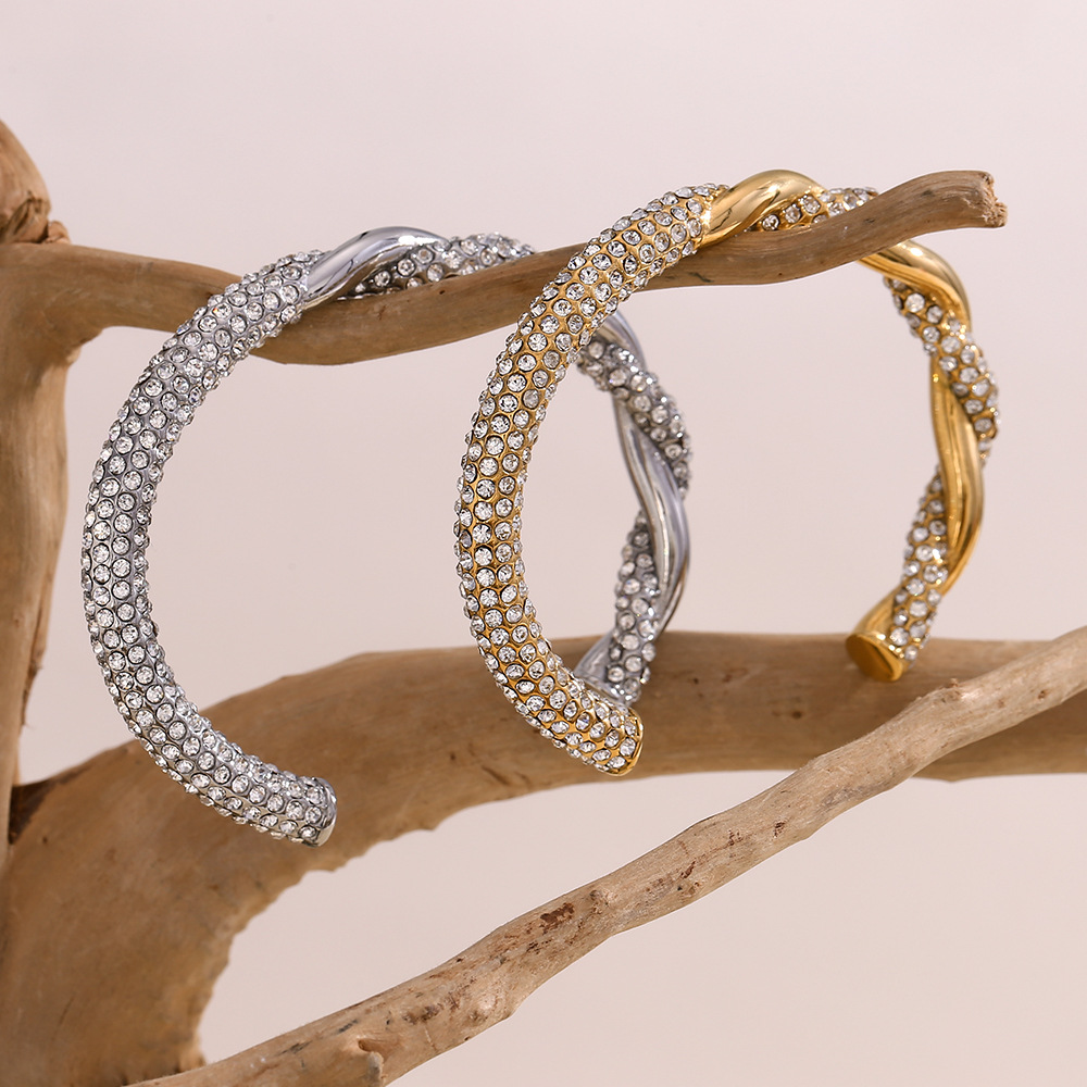 Stainless Steel Twist Diamond Bracelet