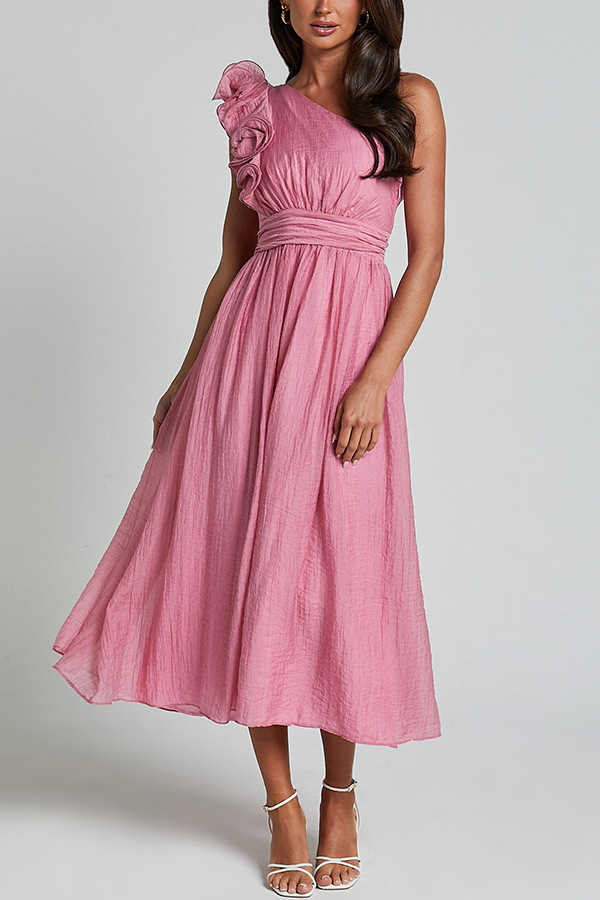 Mid Waist Waist Line Wholesale Women's Sexy Solid Color Beach Oblique Collar Sleeveless Sheath Dress