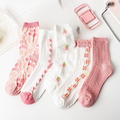 JK socks for girls, bubble mouth heart small flower cotton crew socks for women, academy-style lace socks sweet Japanese fashion trendy socks