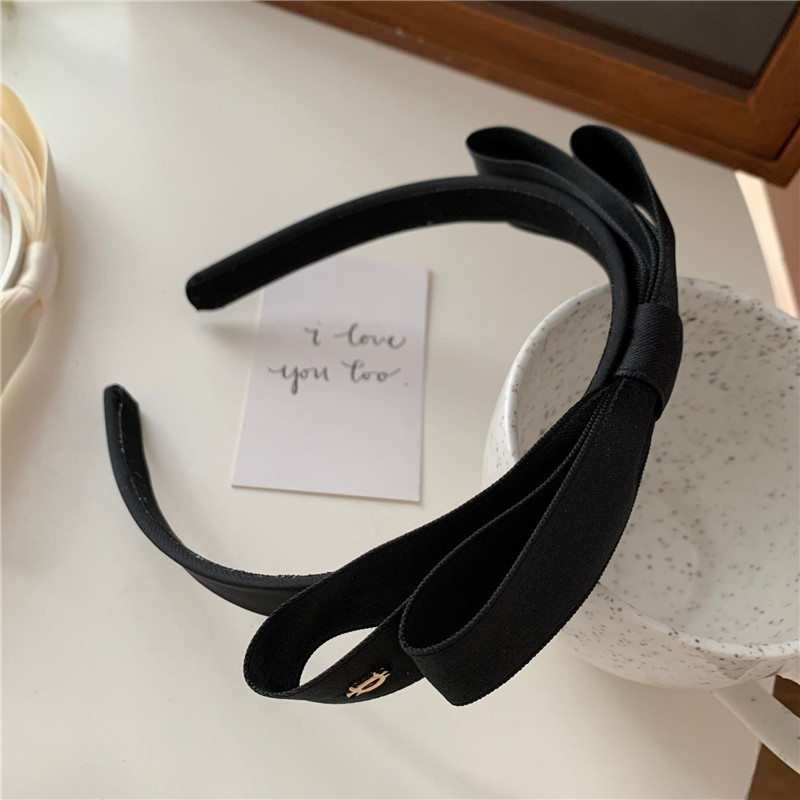 100g Weight Hair Band Hair Accessories Type 1 Piece Quantity Cloth Material Solid Color, Bow Knot Pattern Women's Gender French Style Style Beige, Black Color Princess French Retro D Letter Bow Hairband Hair Accessory For Women Fabric Hair Ornament 3