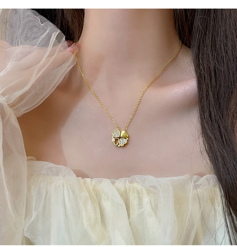 1 Piece Simple Style Heart Shape Titanium Steel Copper Inlay Zircon Pendant Necklace_colorza_2