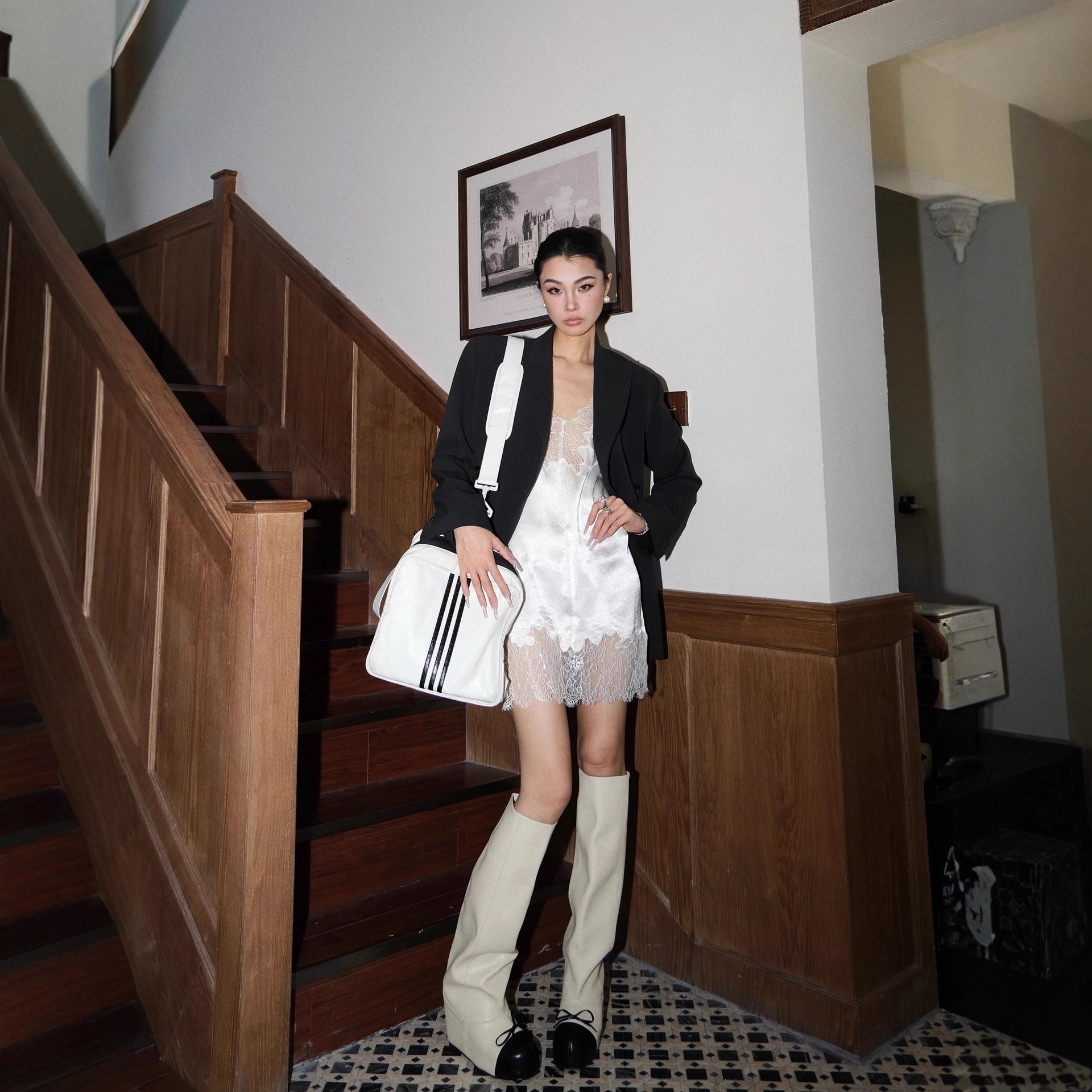 In Stock Sanwan/25 New Style Elegant Lace Camisole Women's Solid Color Inner Dress