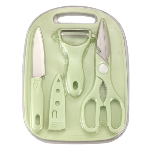 Kitchen scissors four-piece set paring knife fruit knife student dormitory portable three-piece set home cutting board fruit knife