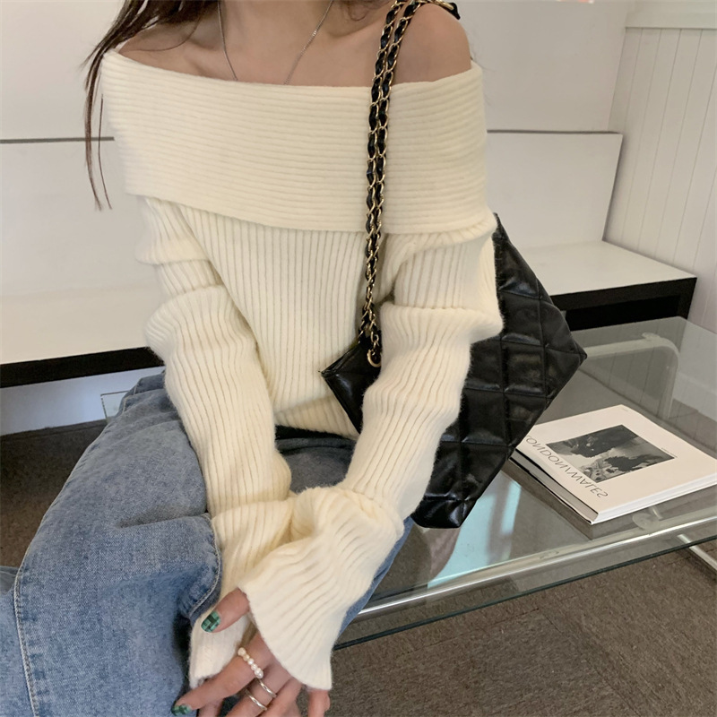 Off-Shoulder Collarbone Sweater for Women 2025 Autumn and Winter New Style Fashionable Inner Long-Sleeved Knitwear Top for Women Off-Shoulder Collarbone Sweater for Women 2025 Autumn and Winter New Style Fashionable Inner Long-Sleeved Knitwear Top for Women