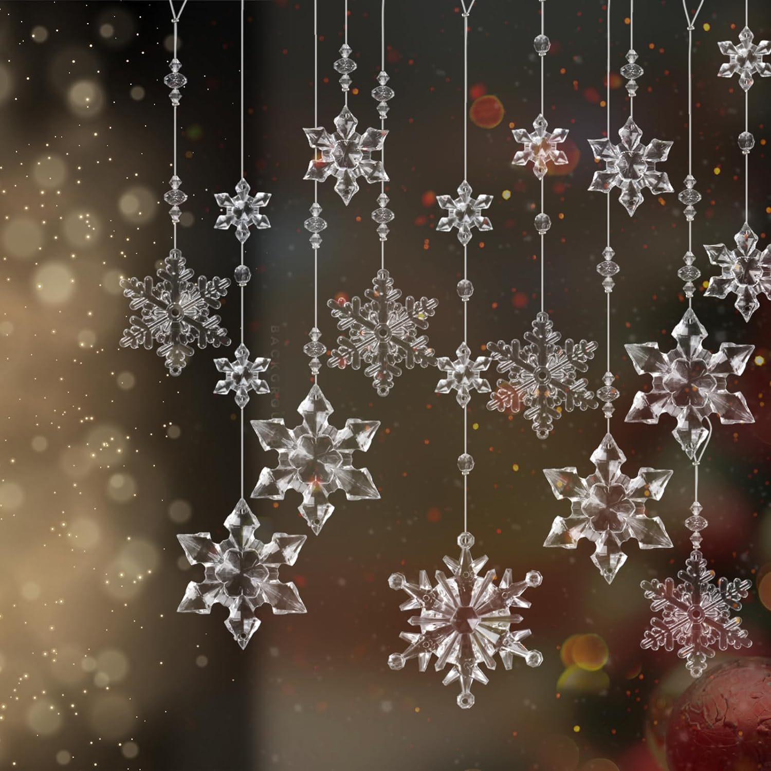 12 Piece Set Christmas Tree Acrylic Snowflake Decorations Party Decoration Transparent Snowflake Hanging Christmas Pendant