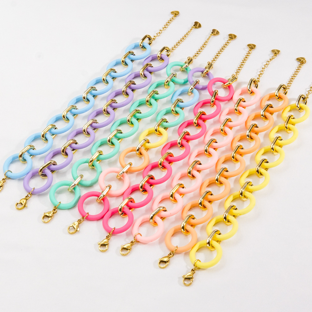 Bracelets Classification 304 Stainless Steel Chain Material 1 Piece Quantity PVD Coated Real Gold Plated Solid Color Stainless Steel Arylic Modern Style Waterproof Non Tarnish 304 Stainless Steel Bracelets