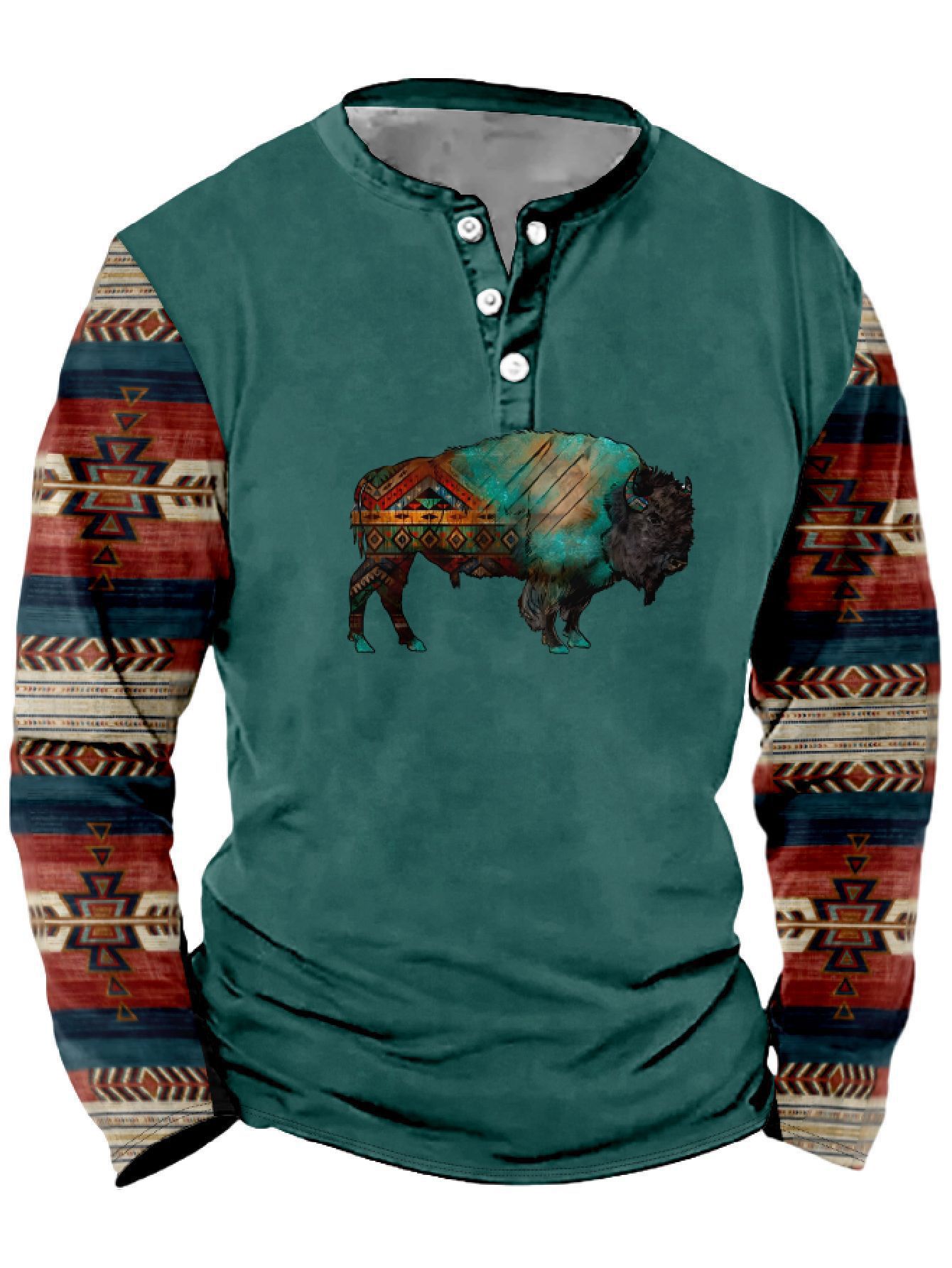 Summer Men's Digital Print 3-Button Henley Trendy Casual T-Shirt_viptrois.com