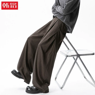 韩路|立体打褶弯刀休闲裤男秋季款结构分割复古老钱仿牛仔长裤子