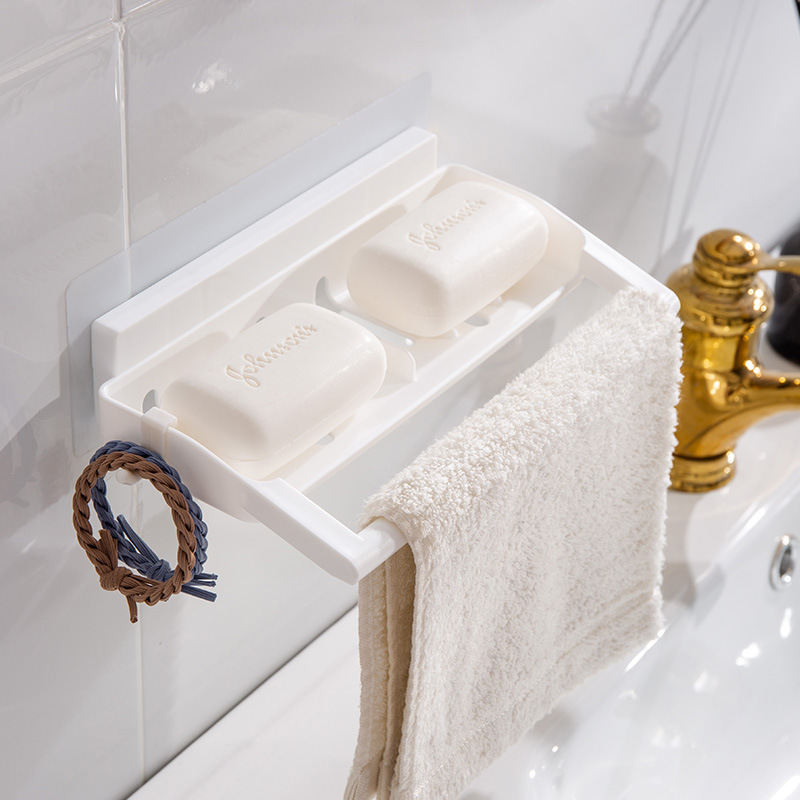 Estante de almacenamiento para gabinete de baño, estante de plástico para cocina, sin perforaciones, para montar en la pared del baño, para toallas de mano y paños de cocina.