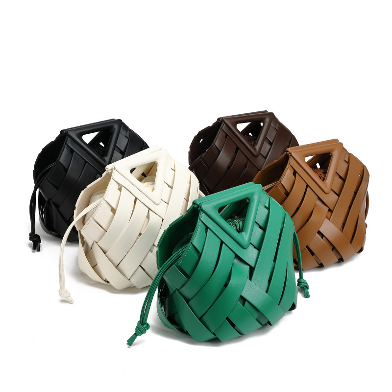 B New Style Vegetable Basket Triangle Magnetic Buckle Woven Hollow Women's Bag Handbag Single Shoulder Crossbody Bucket Bag