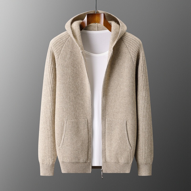 Autumn and Winter New 100% Pure Wool Hooded Cardigan Men's Thickeneded Age-Reducing Wool Jacket Loose Casual Knitwear Autumn and Winter New 100% Pure Wool Hooded Cardigan Men's Thickeneded Age-Reducing Wool Jacket Loose Casual Knitwear
